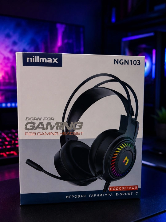 Nillmax NGN103 Gaming Quloqchin,RGB, Stereo Ovoz, Mikrofon, USB va AUX, Kompyuter uchun