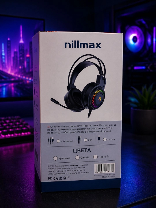 Nillmax NGN103 Gaming Quloqchin,RGB, Stereo Ovoz, Mikrofon, USB va AUX, Kompyuter uchun