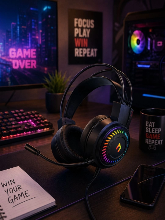 Игровая гарнитура Nillmax NGN103, RGB-подсветка, стереозвук, микрофон, USB AUX компьютера - 