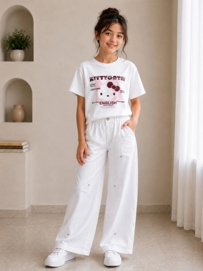 Белые джинсы для девочек (Wide Leg)