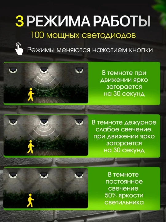 Quyoshli LED devor chiroq IPX4 harakat datchigi 3 rejim hovli bog‘ balkon uchun