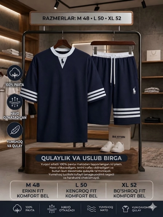 Futbolka va shortilar to'plami Erkaklar yozgi kiyimi