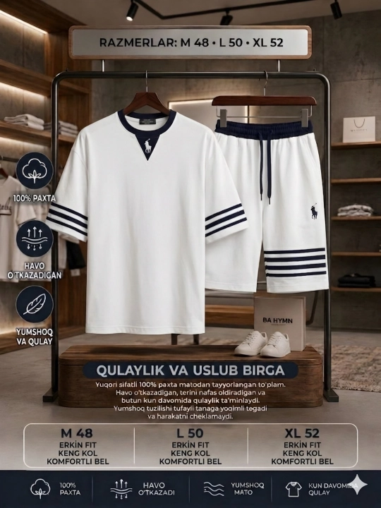 Futbolka va shortilar to'plami Erkaklar yozgi kiyimi