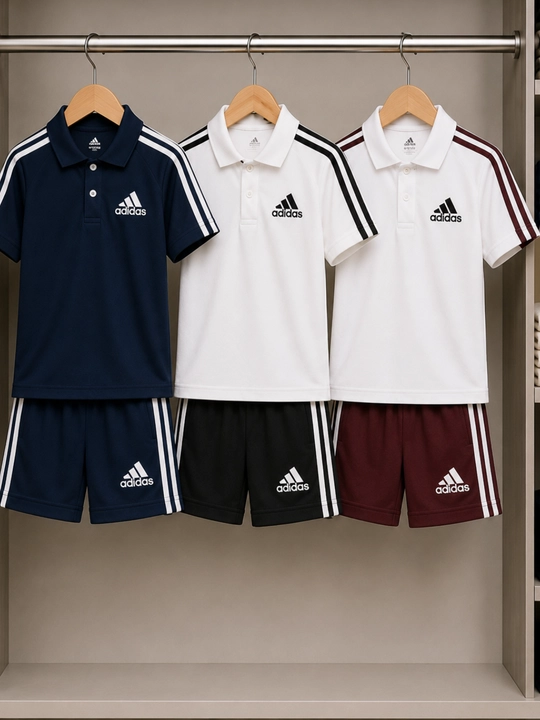 Erkaklar sport to‘plami - polo futbolkasi va Adidas uslubidagi shortiklar