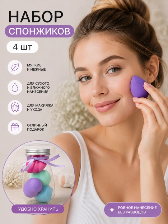 Makiyaj uchun gubkalar to‘plami, 6 dona - 