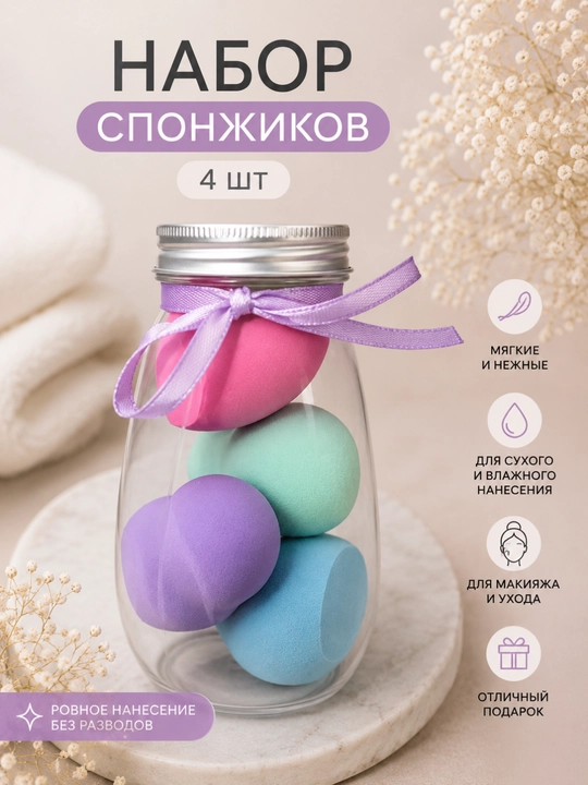 Набор спонжиков для нанесения макияжа 6 шт