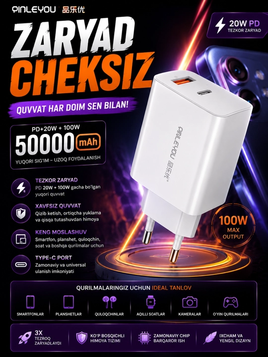 Зарядка 120W, Зарядное устройство, зарядка тайпси, блок питания с кабелем, быстрая зарядка - 