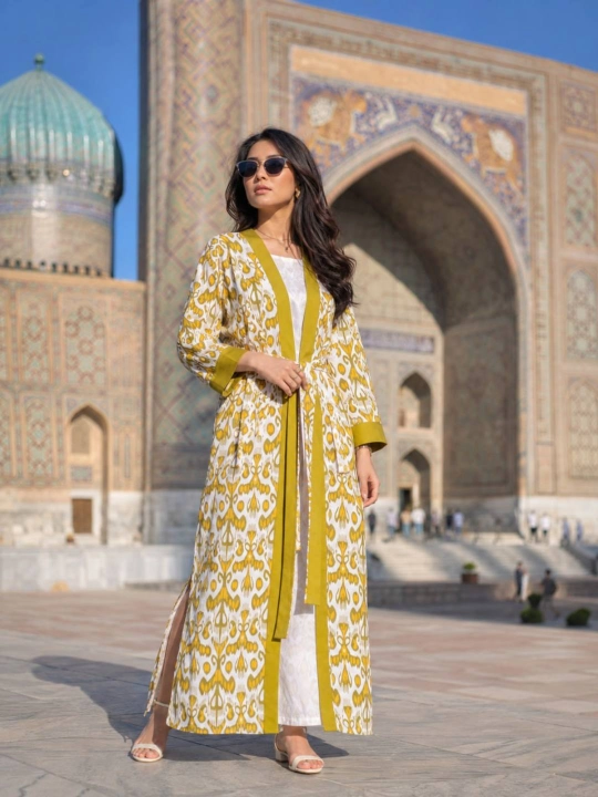 Ayollar uchun uzun lion matoli xalat, zamonaviy kimono uslubidagi elegant libos 44-50 - 