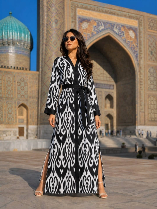 Ayollar uchun uzun lion matoli xalat, zamonaviy kimono uslubidagi elegant libos 44-50 - 