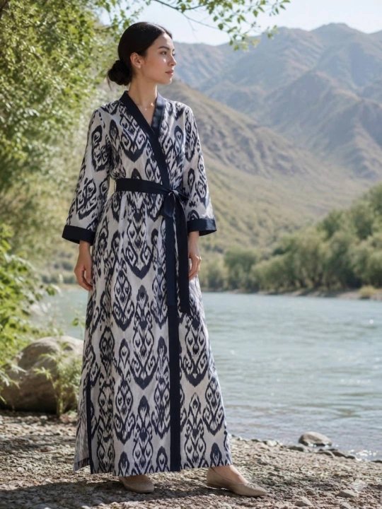 Ayollar uchun uzun lion matoli xalat, zamonaviy kimono uslubidagi elegant libos 44-50 - 