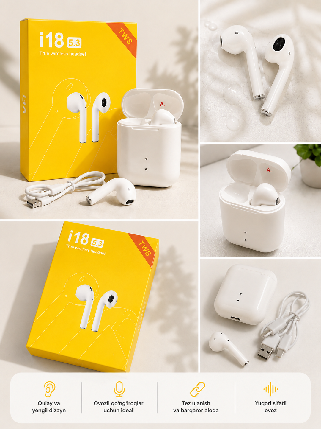 I16 MAX V5.3 Simsiz Quloqchin Bluetooth Earbuds TWS Naushnik - 