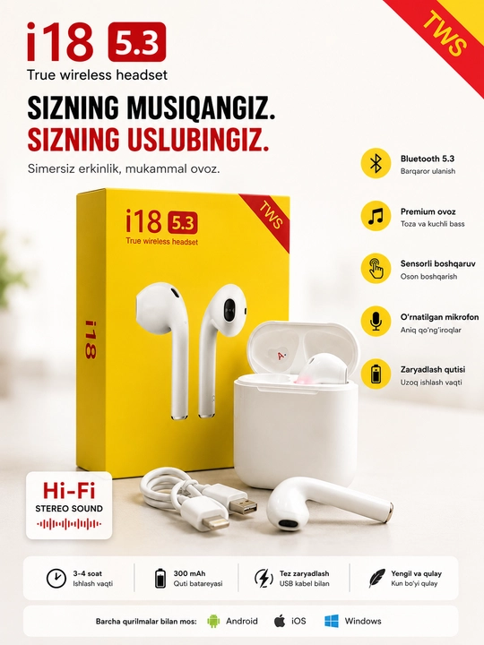 I16 MAX V5.3 Simsiz Quloqchin Bluetooth Earbuds TWS Naushnik