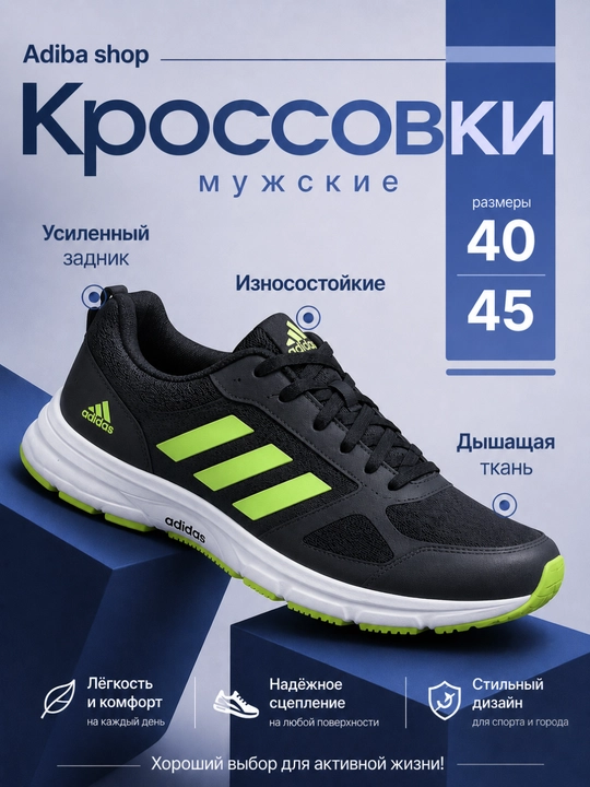 Erkaklar krossovkasi, yengil sport poyabzali, qulay va zamonaviy krossovkalar, Adidas