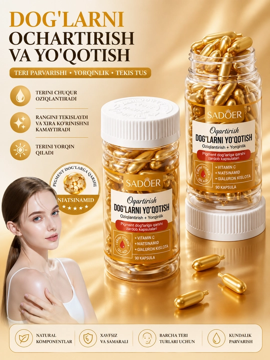 Vitamin C serum – Niatsinamid, gialuron kislotali sarum: dog‘larni ketkazadi, yoritadi
