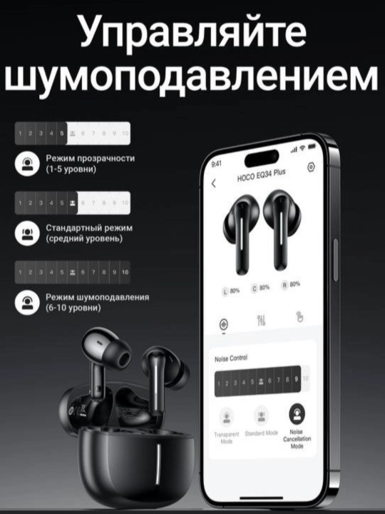 HOCO EQ34 Plus simsiz quloqchinlari, ANC + ENC bilan, ilova orqali boshqaruv