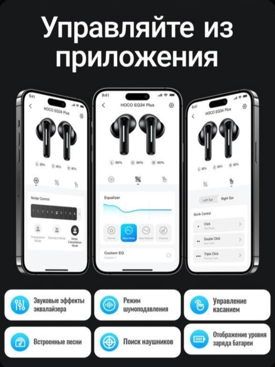 HOCO EQ34 Plus simsiz quloqchinlari, ANC + ENC bilan, ilova orqali boshqaruv