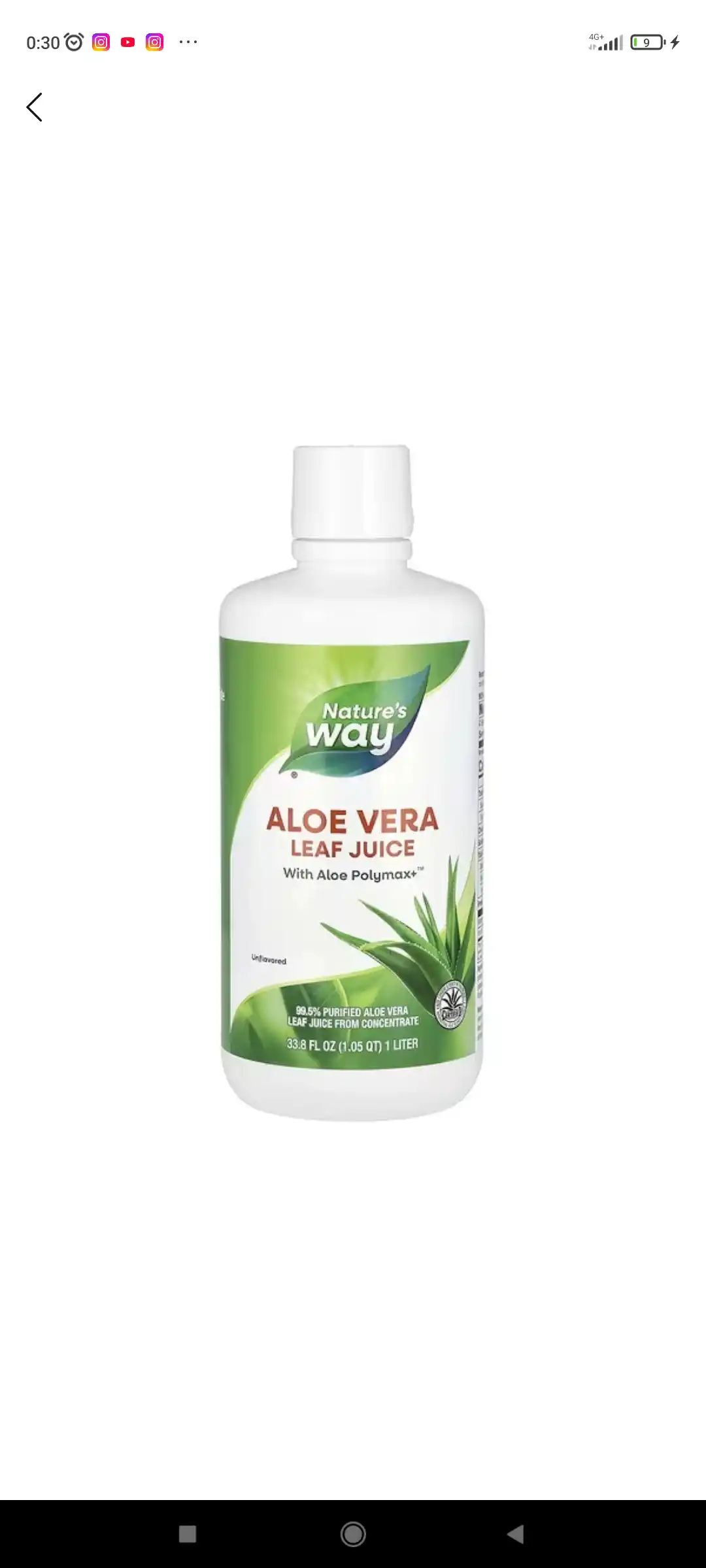 Nature's Way Aloe Vera bargi sharbati, hazm qilish va teri uchun, 1 litr