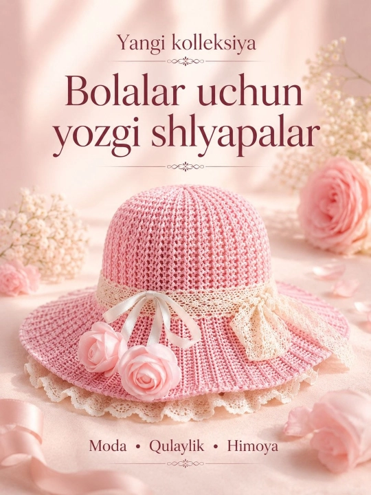 4-8 yoshli qizlar uchun yozgi premium shlyapa – yengil va nafas oluvchi panama