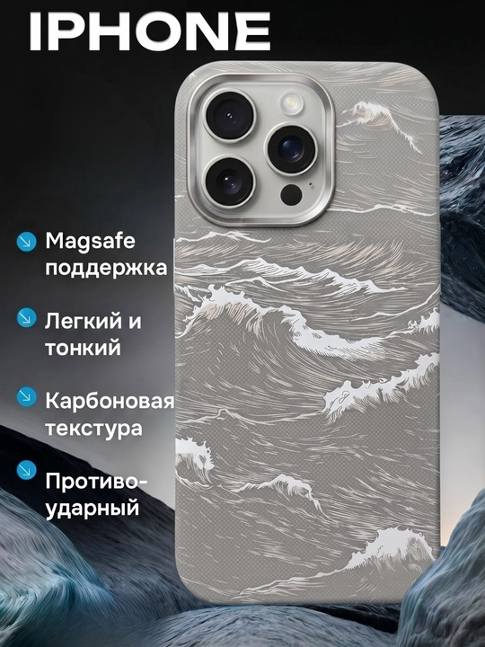 Чехол Luxo Karbon с волнистым морским декором для iPhone 11–17 Pro, Pro Max, Air