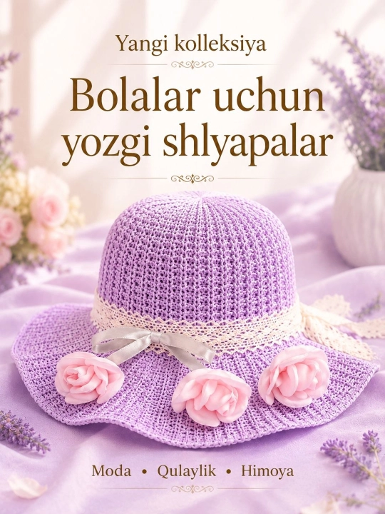 4-8 yoshli qizlar uchun yozgi premium shlyapa – yengil va nafas oluvchi panama
