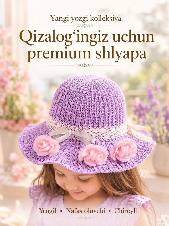 4-8 yoshli qizlar uchun yozgi premium shlyapa – yengil va nafas oluvchi panama