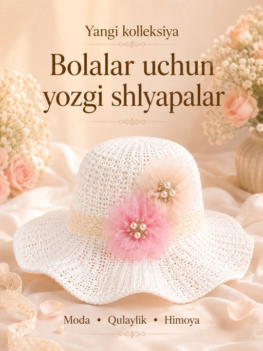 4-8 yoshli qizlar uchun yozgi premium shlyapa – yengil va nafas oluvchi panama
