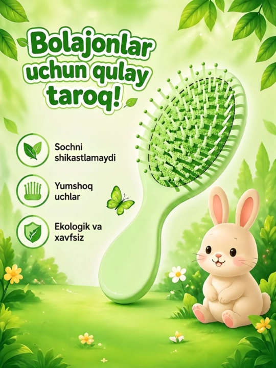 Qizlar uchun soch massaj tarog‘i, ixcham mini taroq - 