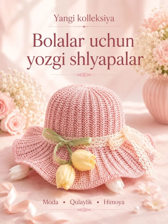 4-8 yoshli qizlar uchun yozgi premium shlyapa – yengil va nafas oluvchi panama
