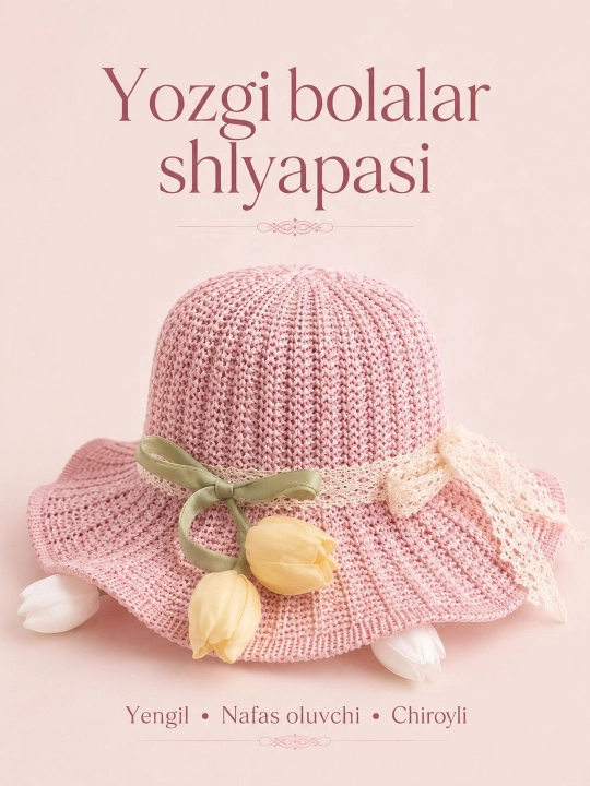 4-8 yoshli qizlar uchun yozgi premium shlyapa – yengil va nafas oluvchi panama