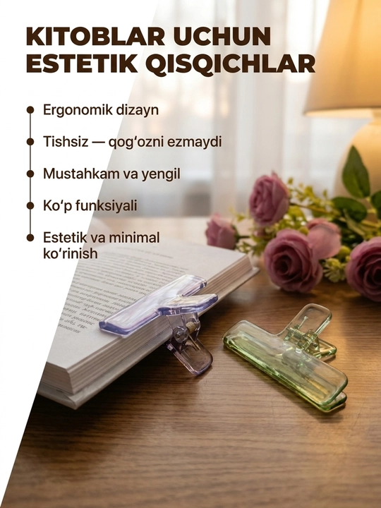 Estetik kitob qisqich, Sahifa ushlagich, Kitob uchun qisqich, To'plamda 2 dona