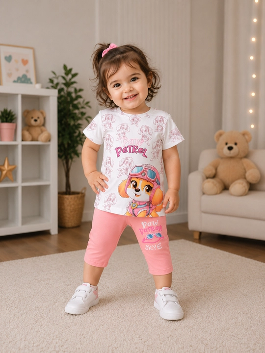 Qizlar uchun futbolka va shortik to'plami KidsJoy, yozgi paxtali kiyim kostyumi - 