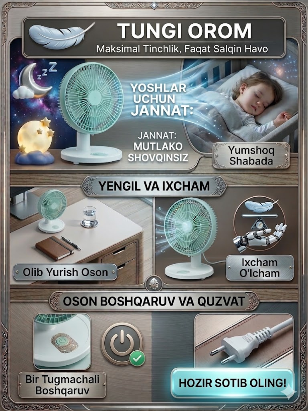 Ventilyator, mini ventilyator, kichik stol usti ventilyatori Kichkina ventilyator - 