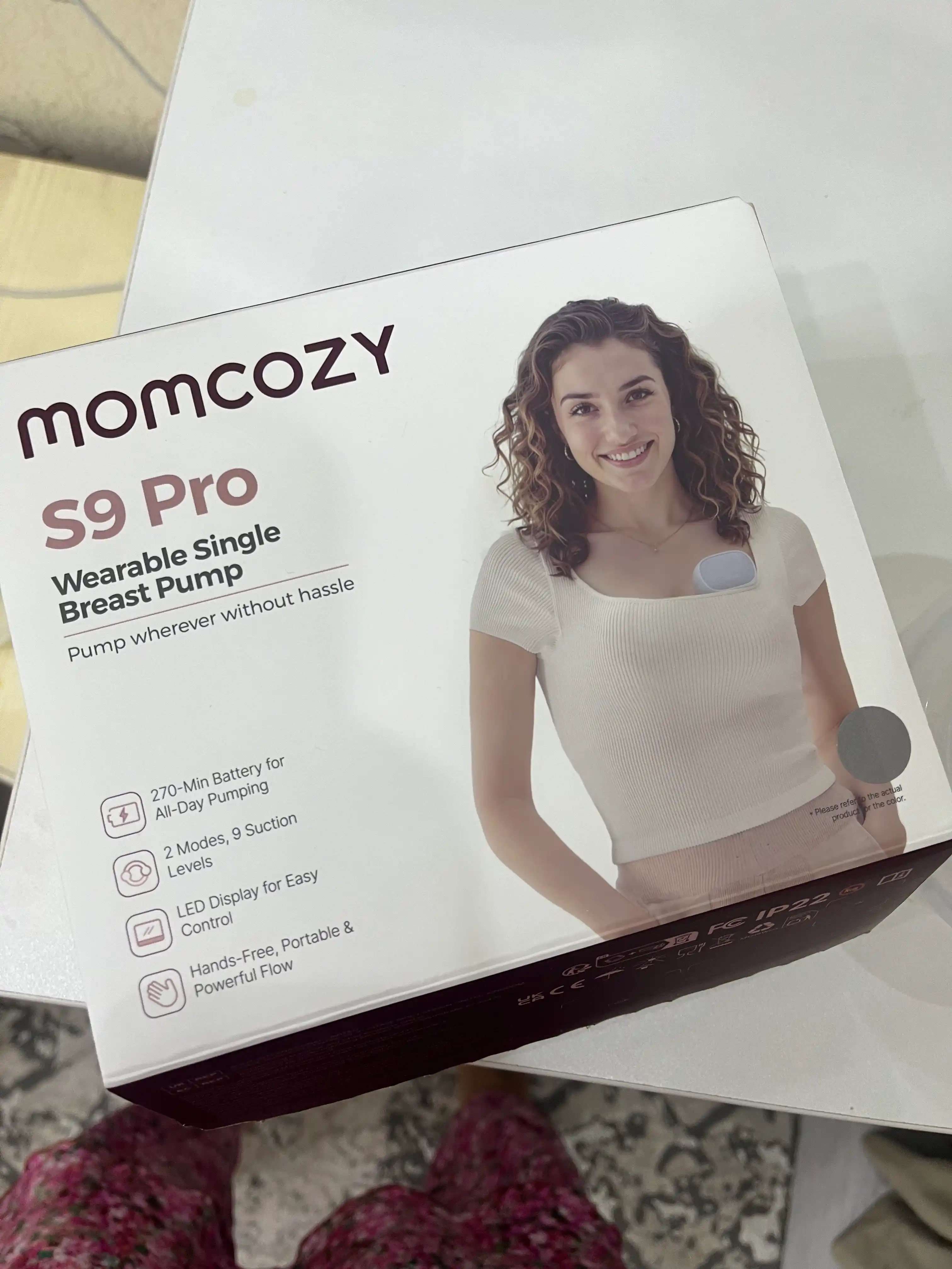 Momcozy S9 Pro — ko‘krakka kiyiladigan elektr sut sog‘ish apparati, 9 daraja, pushti