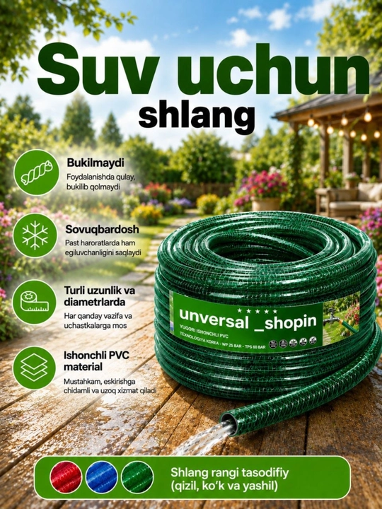 Sug‘orish uchun shlang, bog‘ shlangi, uy va bog‘ uchun, turli diametr va uzunliklarda - 