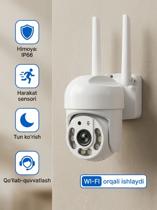 Smart Wi-Fi Kamera, Full HD PTZ tashqi kuzatuv kamerasi