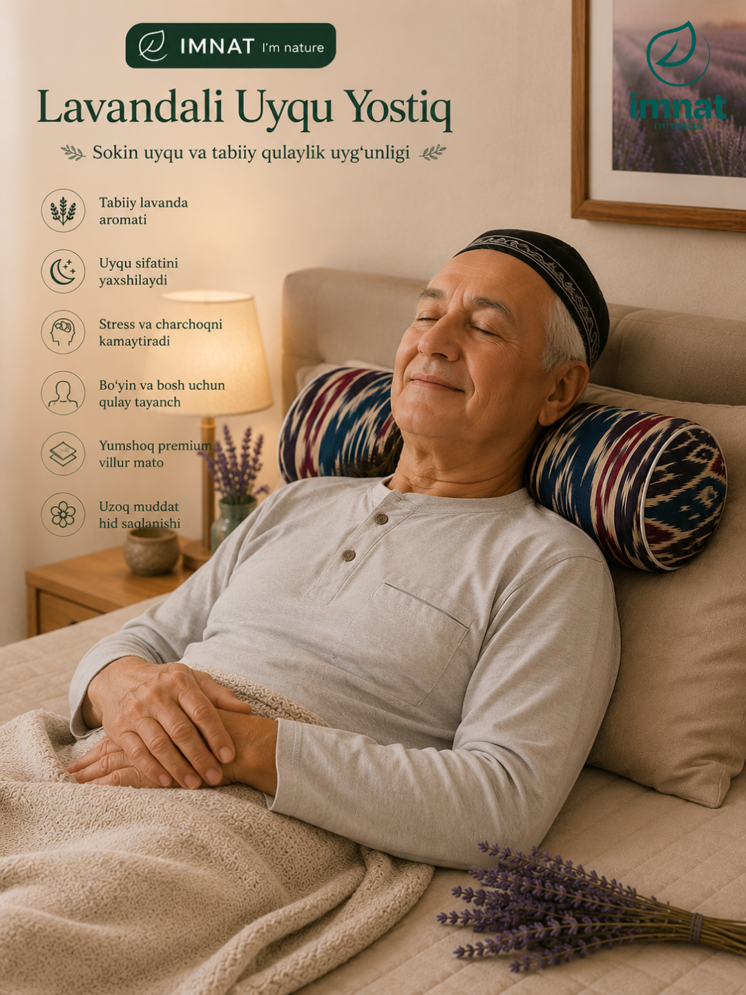 IMNAT 8 xil giyohli Lavanda yostiq, sifatli uyqu uchun aromaterapiya yostiq, PREMIUM