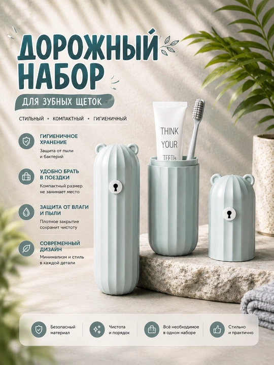 Футляр для зубной щётки, дорожный футляр для щёток, органайзер для зубной пасты - 