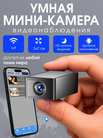 Мини Wi-Fi камера видеонаблюдения для дома и личной безопасности - 