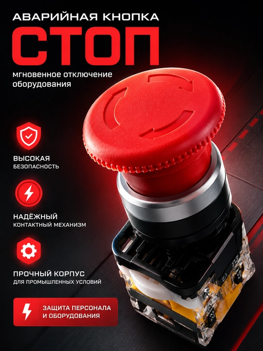 Аварийная кнопка «Стоп», красная, с винтовым контактным блоком - 