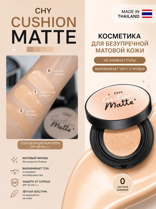 CHY Cushion Matte SPF50 PA+++ — yuz uchun matt effekt beruvchi kushon