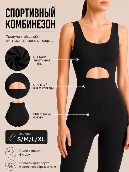Ayollar sport kombinezon, fitness, yoga uchun jumpsuit, ochiq bel dizaynli, tez quruvchi mato