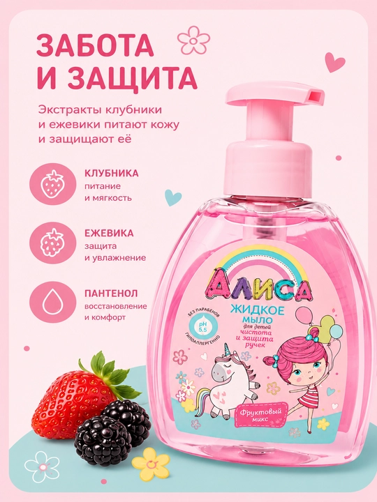 Жидкое мыло для детей Алиса, чистота и защита ручек, 300 мл
