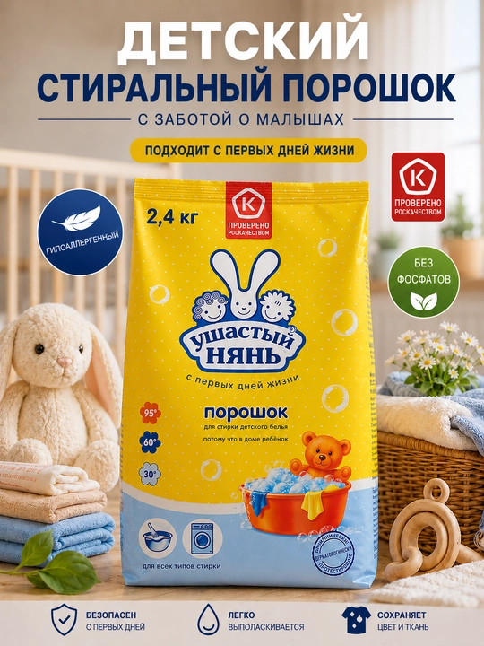 Quloqli enaga - bolalar kiyimlarini yuvish uchun kukun 2,4 kg - 
