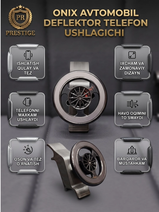 Telefon tutgich Onix Tracker 2 deflektor uchun — turbina dizayn, 360°, havo to'smaydi - 
