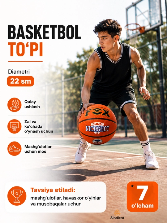 Basketbol to‘pi, sport to‘pi, o‘yin to‘pi, mashg‘ulot to‘pi, rezina to‘p - 