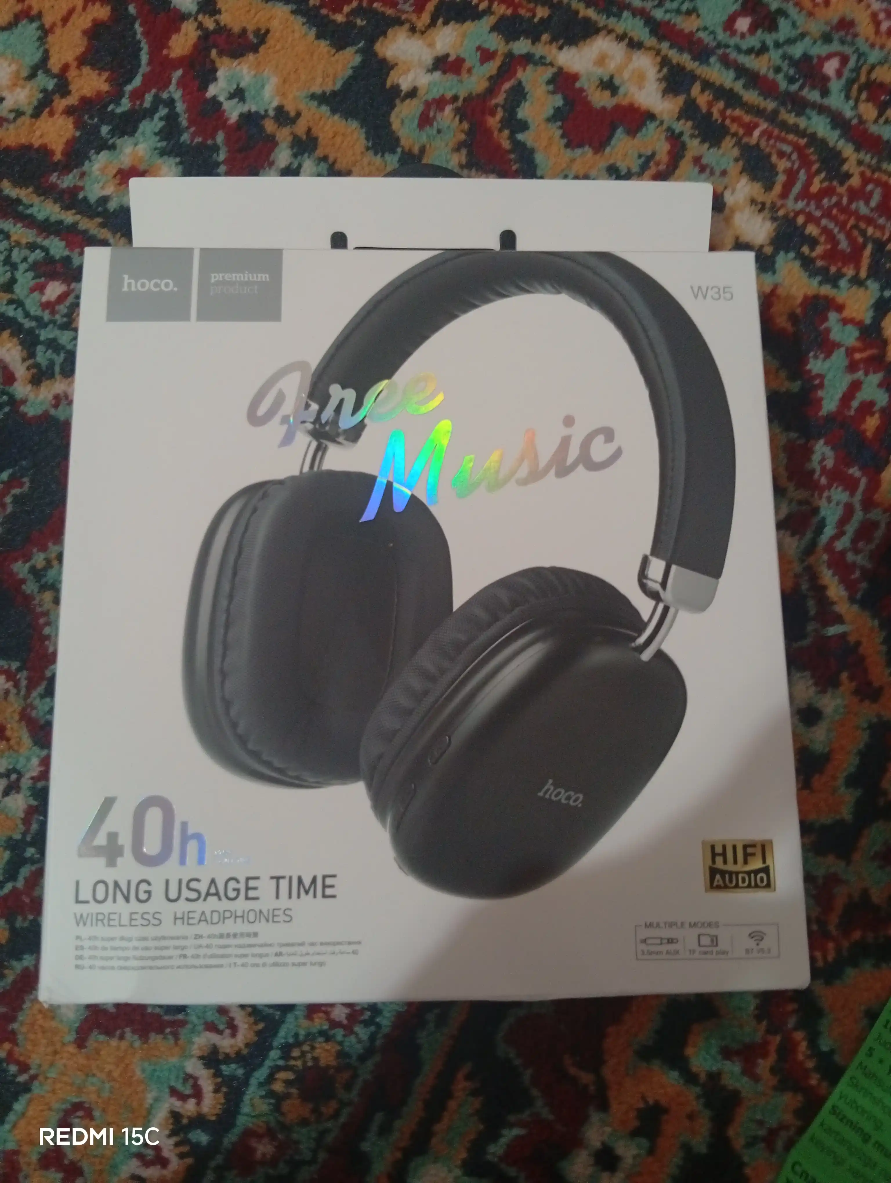 Simsiz quloqchinlar Hoco W35, 40 soatgacha, 400 mA·soat, BT 5.3, AUX, TF, to‘liq o‘lchamli