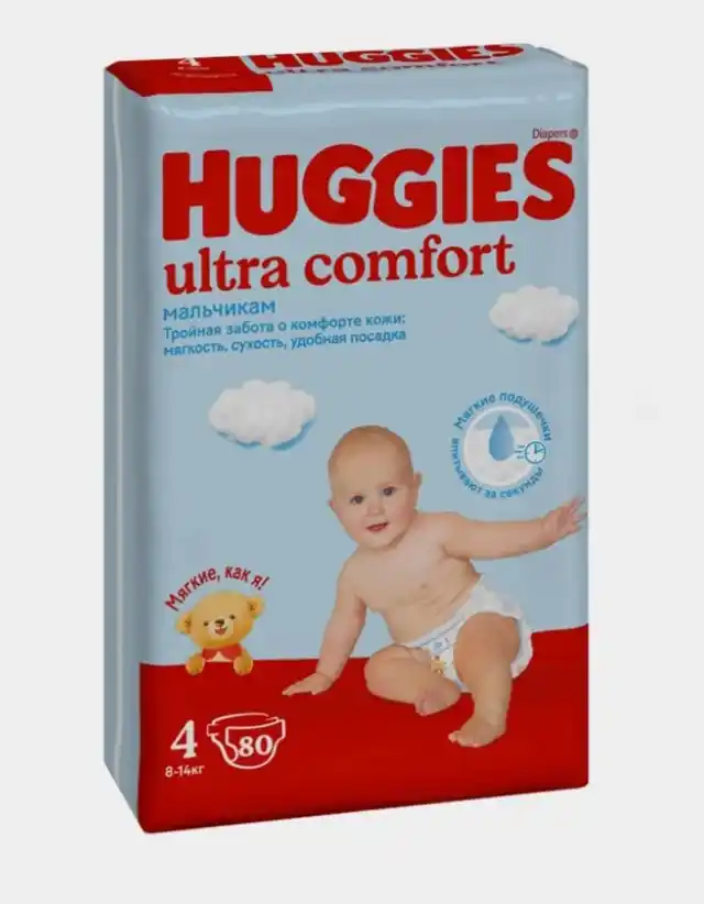 Подгузники Huggies Ultra Comfort для мальчиков 8-14кг, 4 размер, 80шт