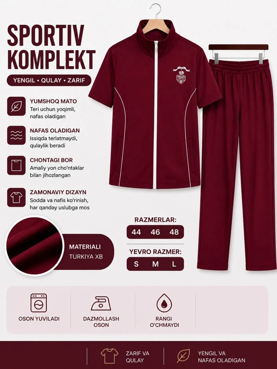 Ayollar uchun yozgi sport komplekti fermuarli futbolka va shim qulay zamonaviy