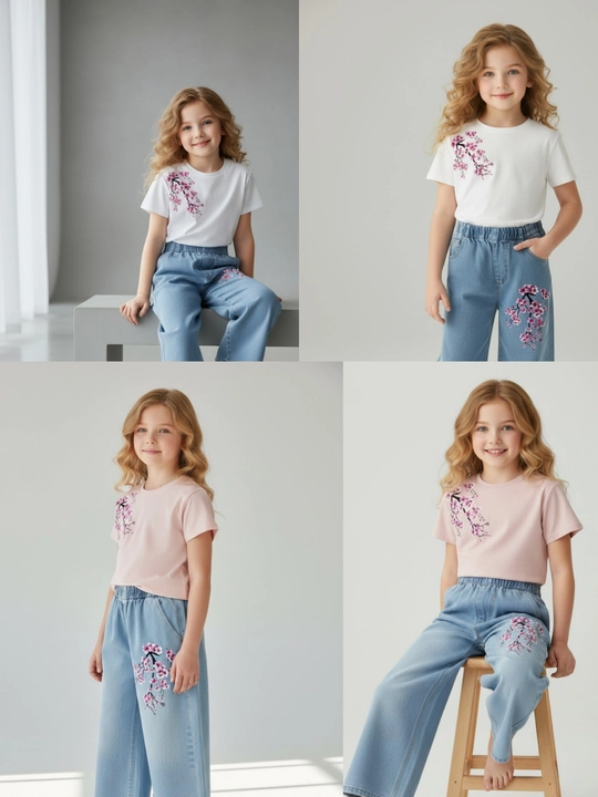 Двойка Sakura для девочек 7-13 лет футболка и джинсовые брюки модный комплект