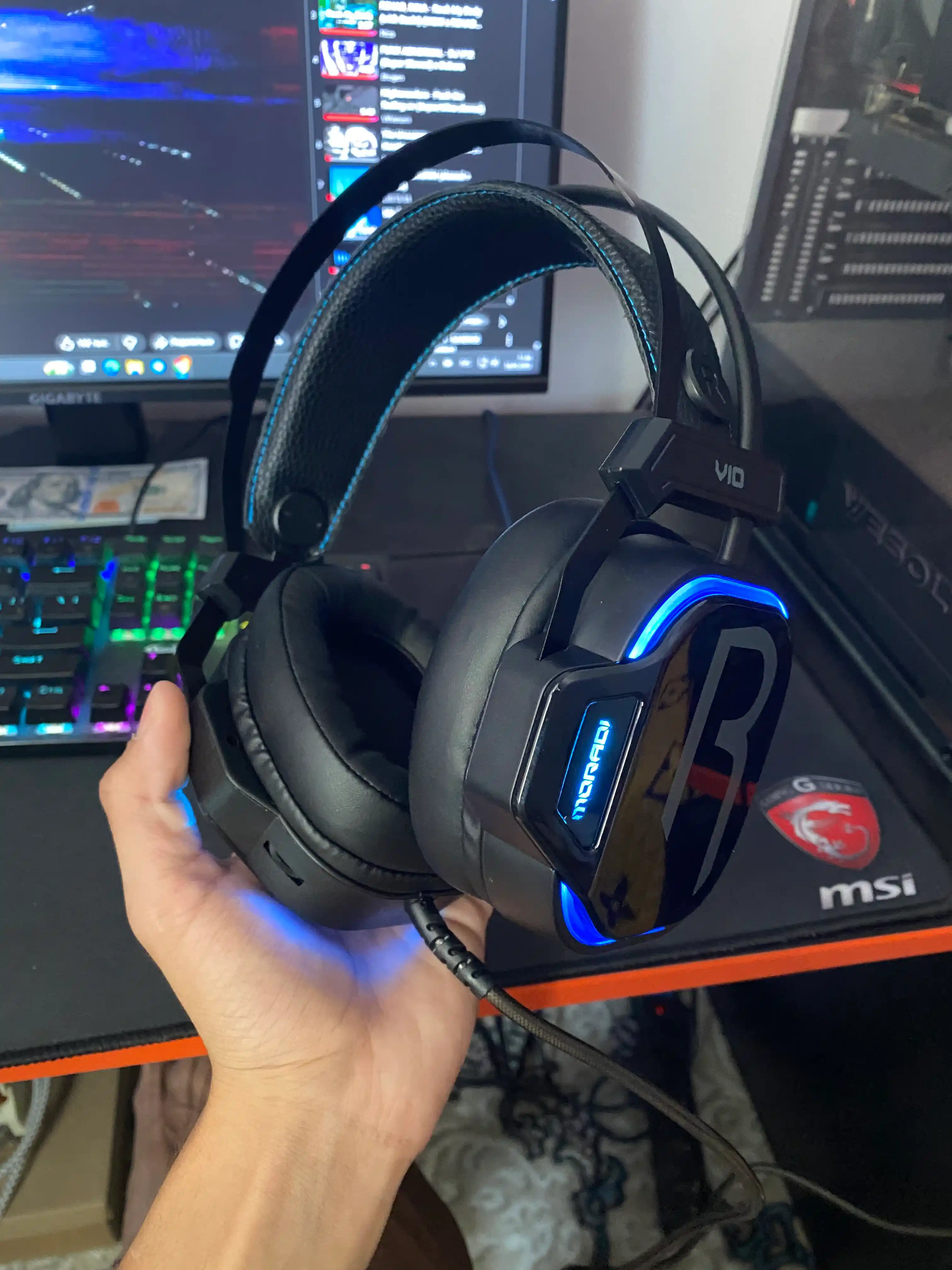 MORADI V10 USB7.1 o'yin uchun simli quloqchinlari kuk